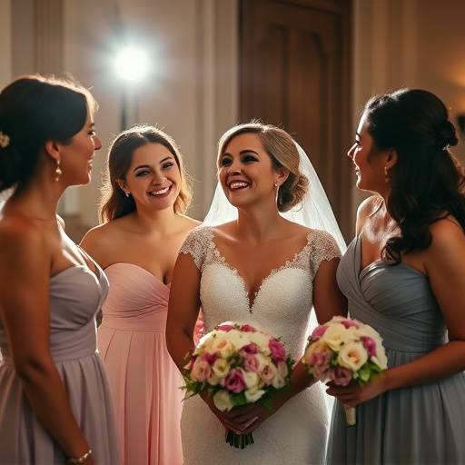 Candid moment captured in a Starlight Studios wedding video, featuring the bride laughing with her bridesmaids.