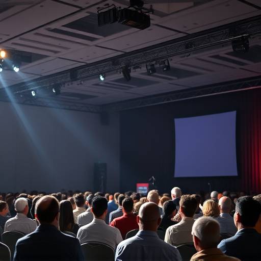 Footage of a conference event, showcasing speakers.