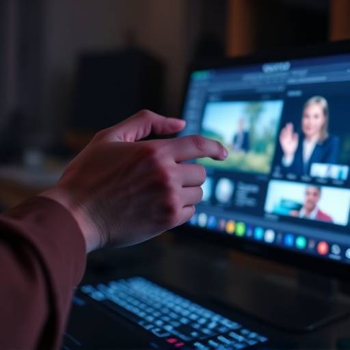 Hands editing a video on a computer