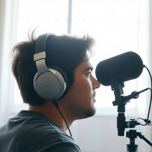 Person wearing headphones recording audio