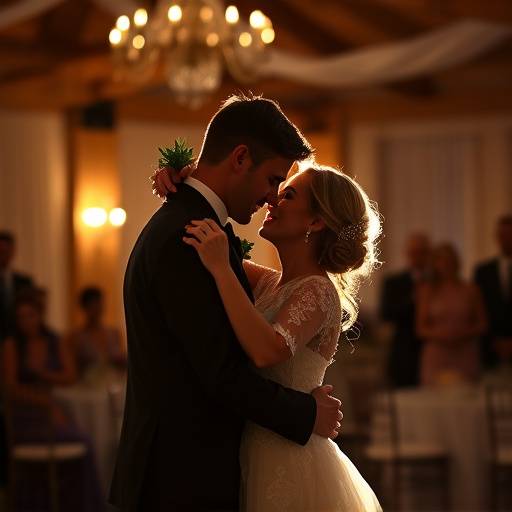 Romantic scene from a Starlight Studios wedding film, capturing the bride and groom during their first dance.
